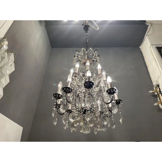 Large Wrought Iron Crystal Chandelier, 1920s For Sale - Image 3 of 13