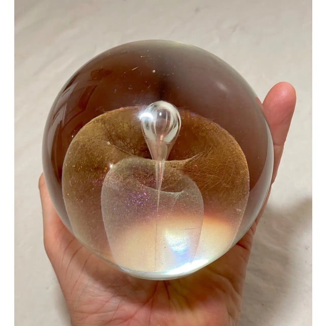 Figurative 1980s Rw Stephen Iridescent Hand Blown Art Studio Glass Paperweight Teardrop Sphere For Sale - Image 3 of 14