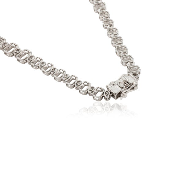 Metal VRJewels 47.64Ct Blue Sapphire & 6.19Ct Diamond Tennis Necklace in 18k White Gold For Sale - Image 7 of 14