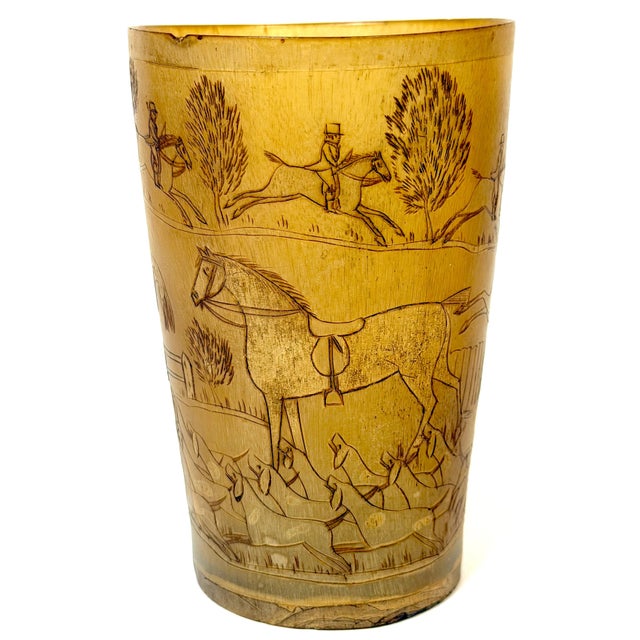 Rare Georgian Hand-Engraved Sporting Cow Horn Beaker "The Death" of the Fox Hunt For Sale - Image 15 of 18