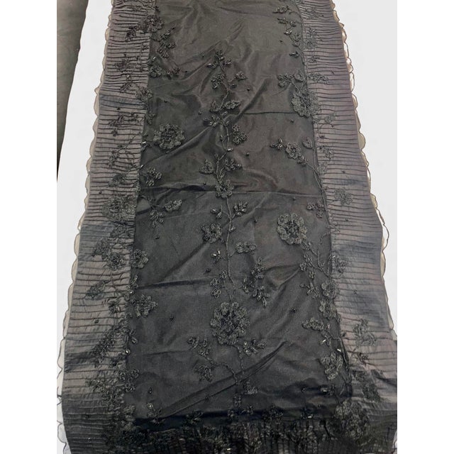 Victorian Floral Embroidered Beaded Lace TulleTaffeta Throw / Table Runner For Sale - Image 9 of 10