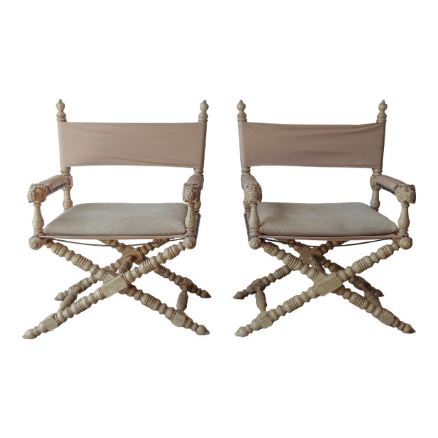Pair of Marge Carson Tetes De Lion Campaign Directors Chairs For Sale