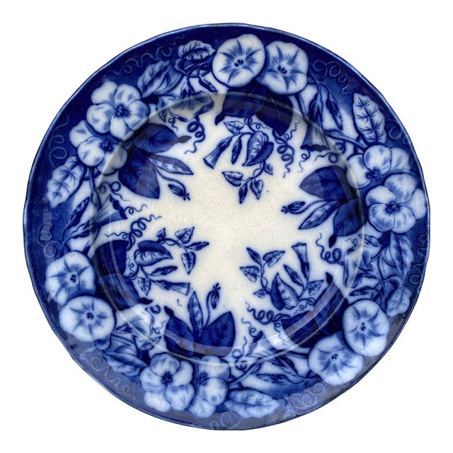 19th Century French Blue & White Morning Glory Plate Vieillard