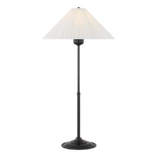 Amber Lewis by Visual Comfort Signature Soren 23" Table Lamp in Bronze with Silk Pleated Shade For Sale