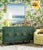 Matthew Izzo Home Effie Green Grasscloth Four Door Buffet With Glass Top and Square Brass Handles For Sale In New York - Image 6 of 6