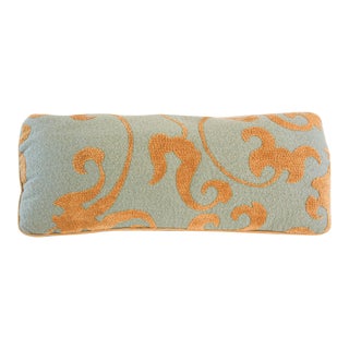 Rectangular Lumbar Teal Blue Pillow Modern Chenille Teal and Gold Color Cushion For Sale