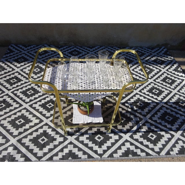 Rolling Serving Cart in Gilded Metal and Glass, 1980s For Sale - Image 3 of 18