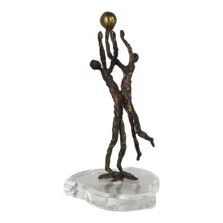 1970s Vintage Brutalist Abstract Bronze Sculpture on Lucite Base For Sale