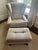 Vintage wingback lounge chair with matching custom ottoman, reupholstered in 2016 in an elegant Pollack fabric with subtle...