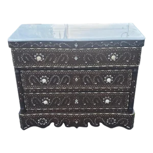 Large Mother-Of-Pearl Walnut Wood Chest of Drawers, Brown