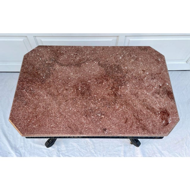 Victorian Antique Eastlake Pink Marble and Griffin Carved Rolling Table For Sale - Image 3 of 13