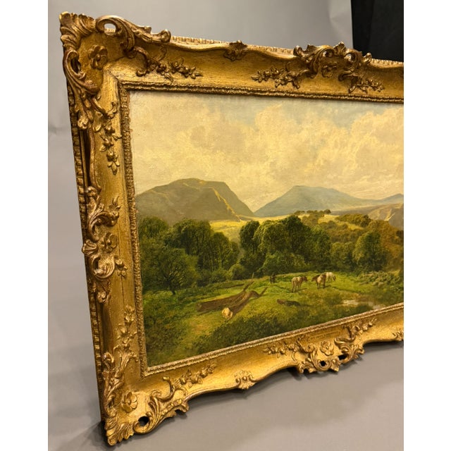 Mid 19th Century 19th Century English Oil on Canvas Painting by James Peel, “Croft Pasture, Borrowdale,” Gilt Frame For Sale - Image 5 of 7