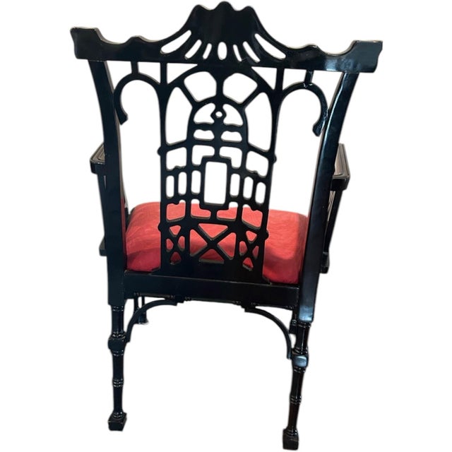 1960s Black Lacquer Pagoda Style Armchairs, a Pair For Sale - Image 4 of 5
