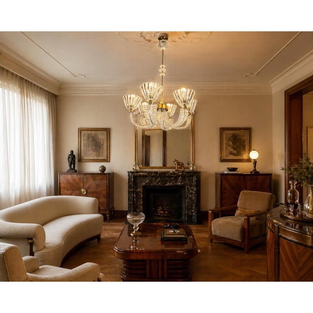 Metal Murano Glass Chandelier attributed to Ercole Barovier, 1940s For Sale - Image 7 of 18
