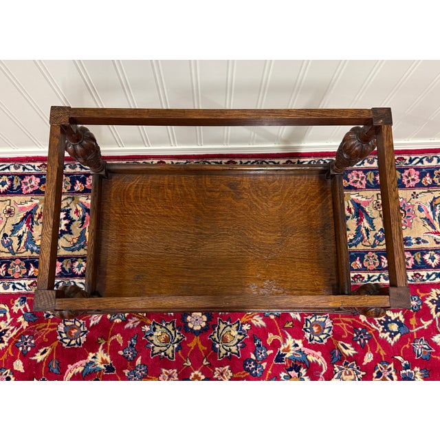 Antique English Trolley Tea Cart Pastry Cocktail Bar Cart Tray Tudor Oak 1930s 2 For Sale - Image 17 of 18