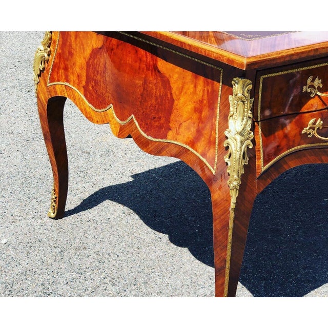 French Style Desk, Inlaid Kingswood with Brass Decoration, Very Impressive. For Sale - Image 5 of 17