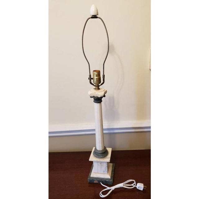 Italian Carrara Marble Table Lamp. Measures 5"W x 5" D x 31.5"tall at the top of the marble finial. Made in Italy and in...