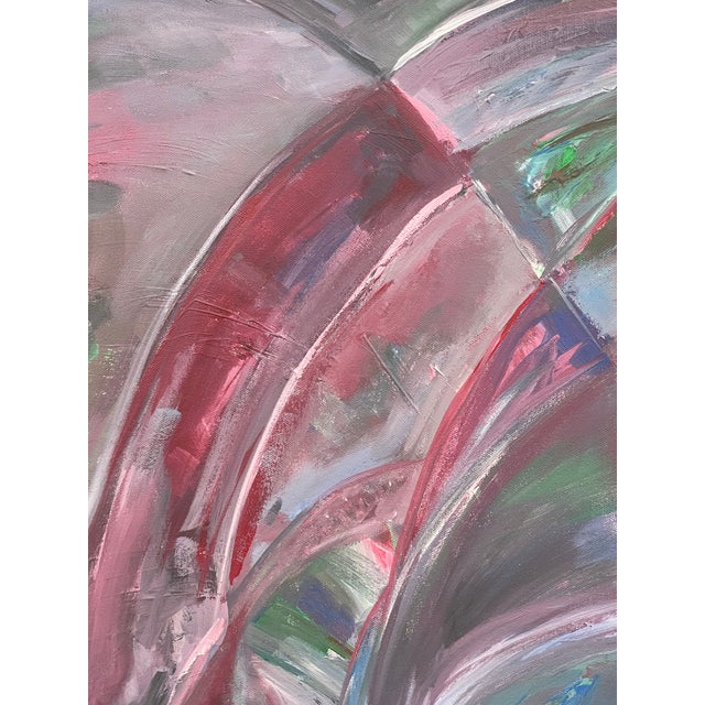 Large Abstract Expressionist Painting in Brass Toned Frame, Modern Color Field Wall Art. For Sale - Image 9 of 10