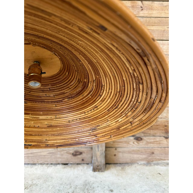 Mid-20th Century Coastal Pencil Reed Rattan Chandelier Pendant For Sale - Image 10 of 12