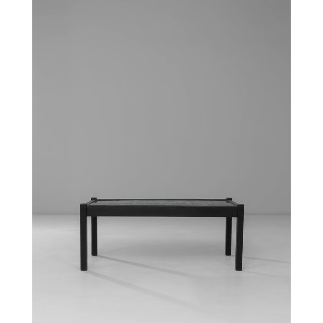 20th Century French Wood Black Patinated Coffee Table With Leaf Ceramic Top For Sale - Image 17 of 18