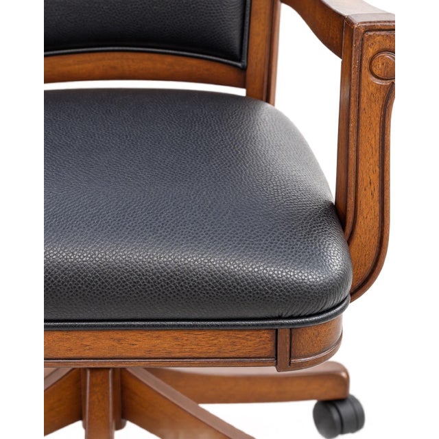 Wood Vintage Traditional Black Leather Executive Swivel Desk Chair With Walnut Finish For Sale - Image 7 of 10