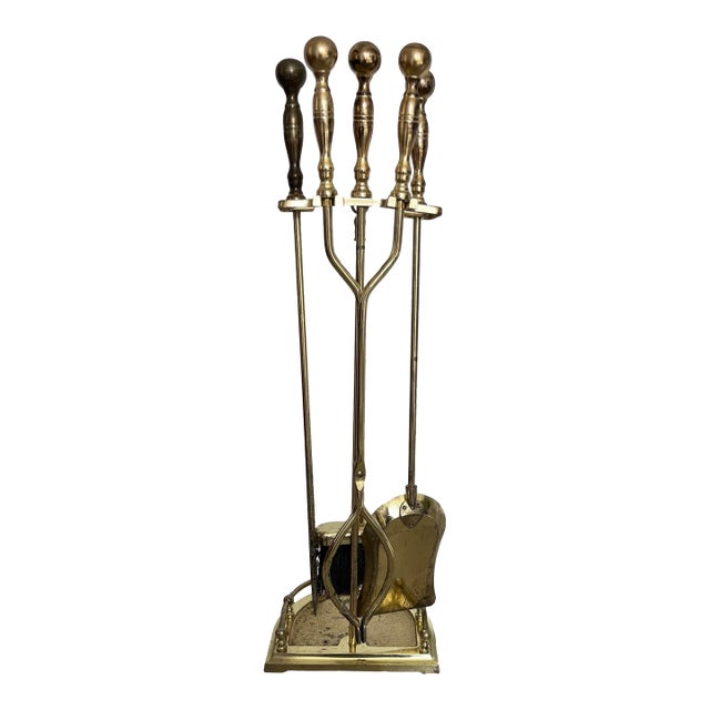 Vintage Neoclassical Metal Fire Tools-5 Piece Set For Sale