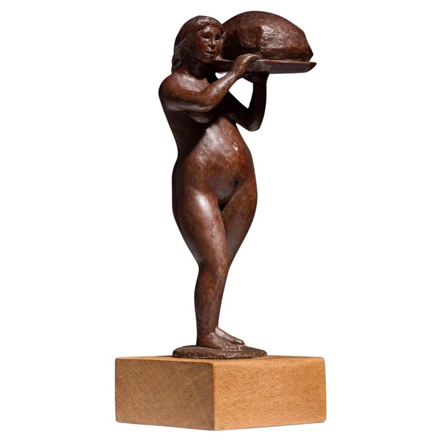 Brown ”The Waitress” 1982 Bronze by Noted California Artist Jorjana Holden For Sale - Image 8 of 18