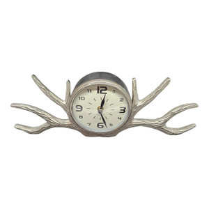 Vintage Silver Metal Antler Desk Clock Metal