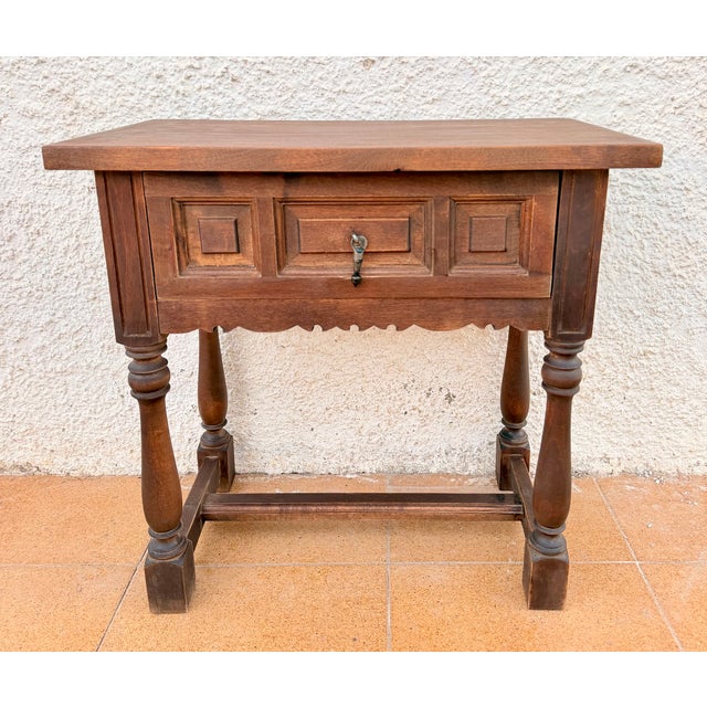 Mid-Century Spanish Wood Bedside Tables with Paneled Drawers, 1960, Set of 2 For Sale - Image 10 of 11