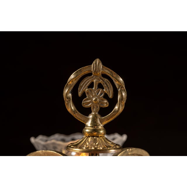 Vintage Four-Lamp Flush Mount Brass Light Fixture With Floral Motif For Sale - Image 14 of 17
