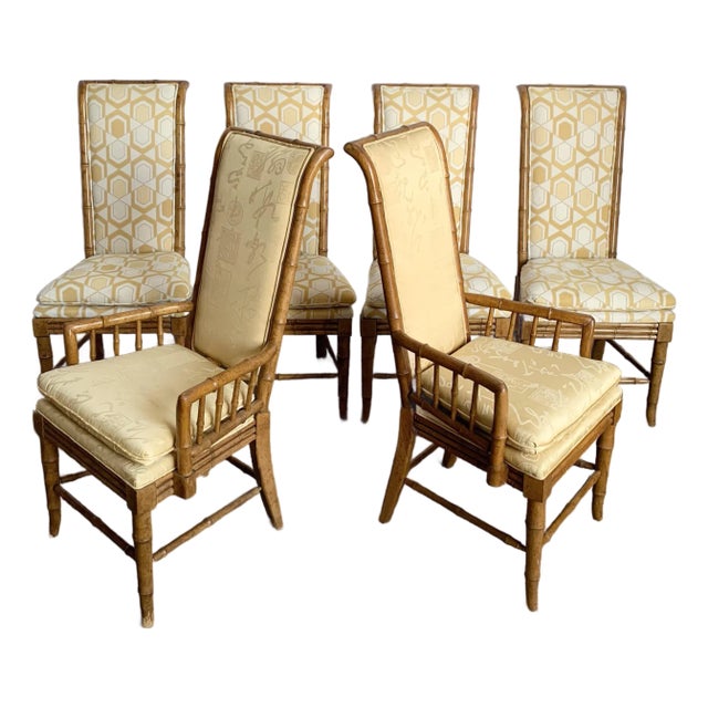 Mid Century Chiboiserie Faux Bamboo Dining Chairs by American of Martinsville - Set of 6 For Sale