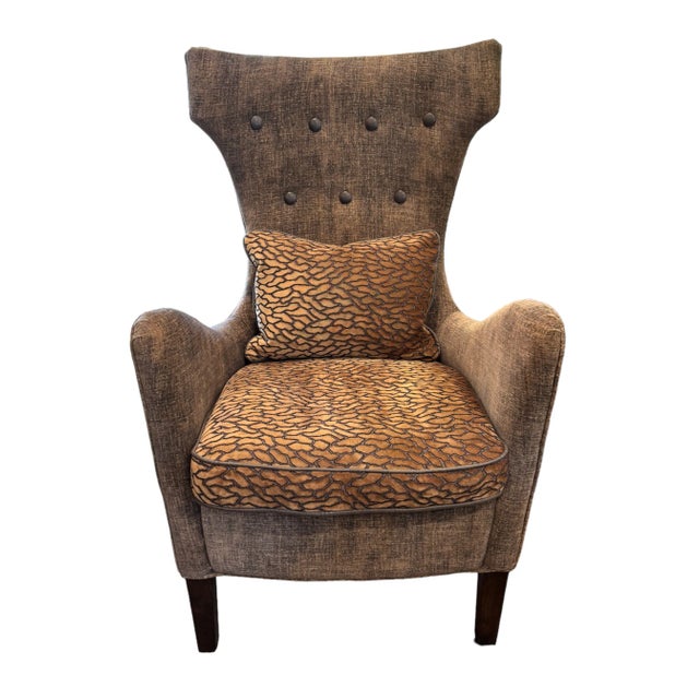 Art Deco Modern Wingback Chair Upholstered With Luxurious Velvet Fabric For Sale - Image 3 of 7