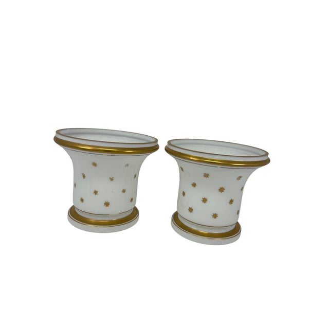 Pair of Antique French White Opaline Cachepots With Gilt Decorations For Sale - Image 12 of 12