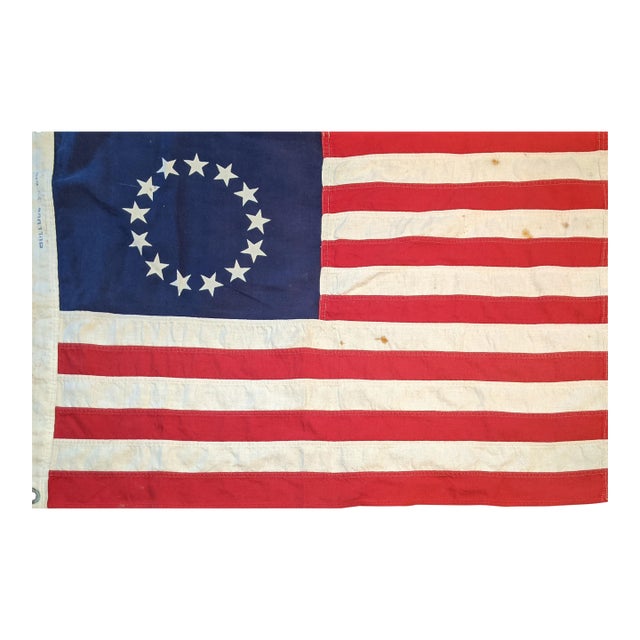Vintage Bull Dog Bunting Dettra 13-Star Sewn American Flag, Red, White & Blue For Sale