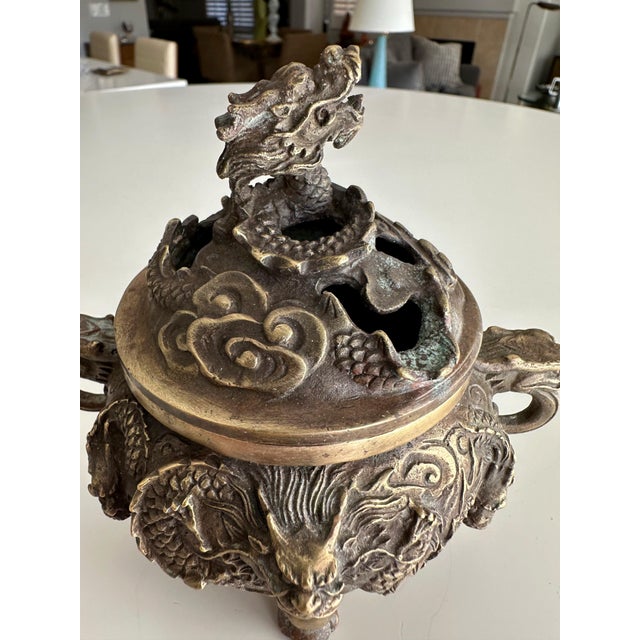 Antique Chinese Ming-Style Brass Dragon Incense Burner Sculpture For Sale - Image 11 of 17