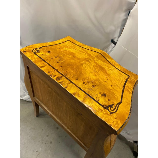 Elegant figurative olive wood Italian Bombe Chair Side Chest For Sale - Image 4 of 12