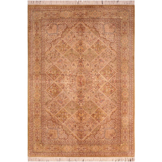 Floral 1990's Medallion Pak-Persian Taupe/Green Wool Rug - 6'3'' X 9'4'' For Sale - Image 9 of 9