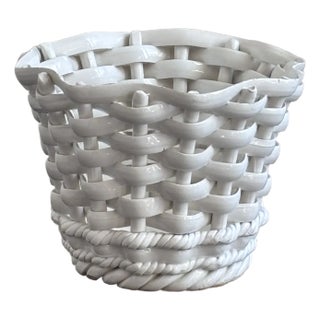 Mid-20th Century Italian Basketweave Ceramic Cachepot For Sale