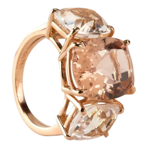 Christina Addison Morganite and Rock Crystal Rose Gold Three Stone Cushion Ring