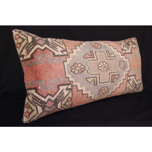 Art Deco Soft‑Tone Rug Cushion – Handcrafted From Vintage Turkish Tribal Rug Pillow Cover -16'' X 32'' For Sale - Image 3 of 11