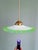 Art Deco pendant light in white opaline glass with scalloped uranium glass edges, France, 1920s-30s. Original brass claw...