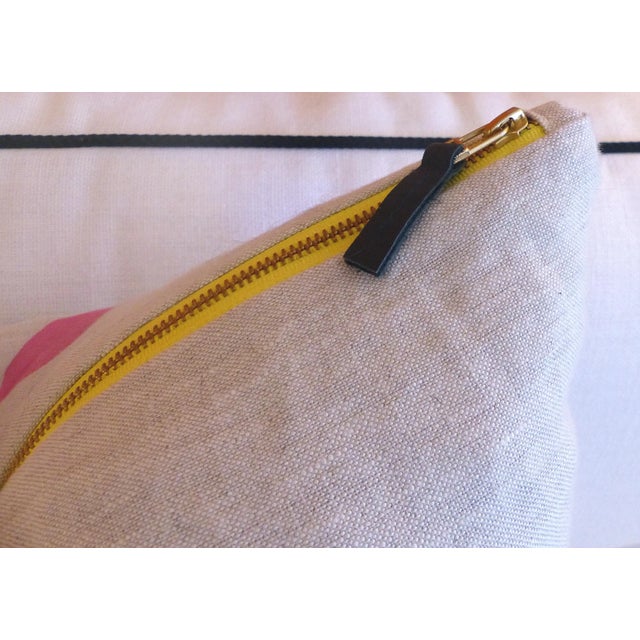 Contemporary Heavy Linen Hand Made Pink Polka Dot Pillow For Sale - Image 3 of 6