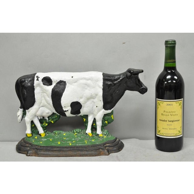 Antique Black and White Dairy Cow Cast Iron Painted Large Figural Arts & Crafts Door Stop. Circa Early 20th Century....