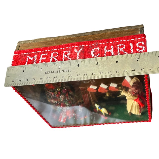 Vintage Handmade Christmas Diorama Shadow Box With Miniature Holiday Stocking by the Fire Scene. For Sale - Image 11 of 13
