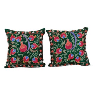 Suzani Black Floral Pillow Cover - a Pair For Sale