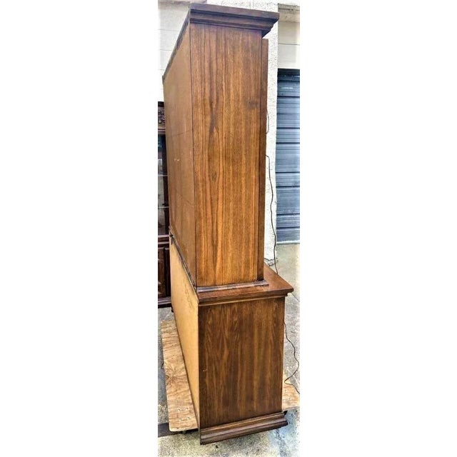 Brown Vintage Breakfront Holman Manufacturing Large Spanish Revival Oak Standing China Cabinet - 1960s For Sale - Image 8 of 9