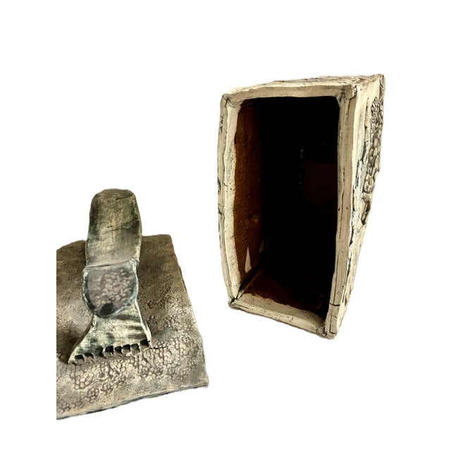Signed Mid 20th Century Novelty Relief Mermaid Trees Ceramic Box With Lid / Large Art Studio Pottery Lidded Box For Sale - Image 11 of 12
