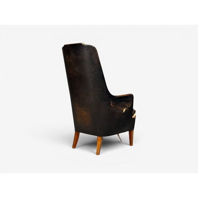 Svend Åge Madsen, Highback Chair, Leather, Nut Wood, Denmark, 1947 For Sale - Image 11 of 12