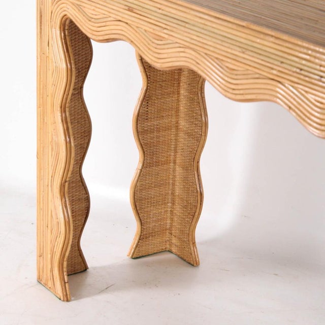 Light Yellow Rattan Wave Console Table For Sale - Image 8 of 16