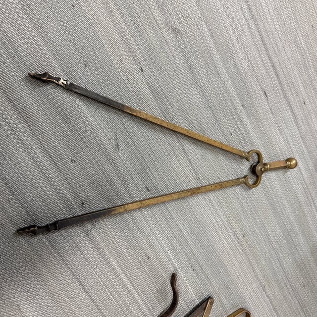 Vintage Colonial Brass Four Piece Fireplace Tool Set For Sale - Image 10 of 11